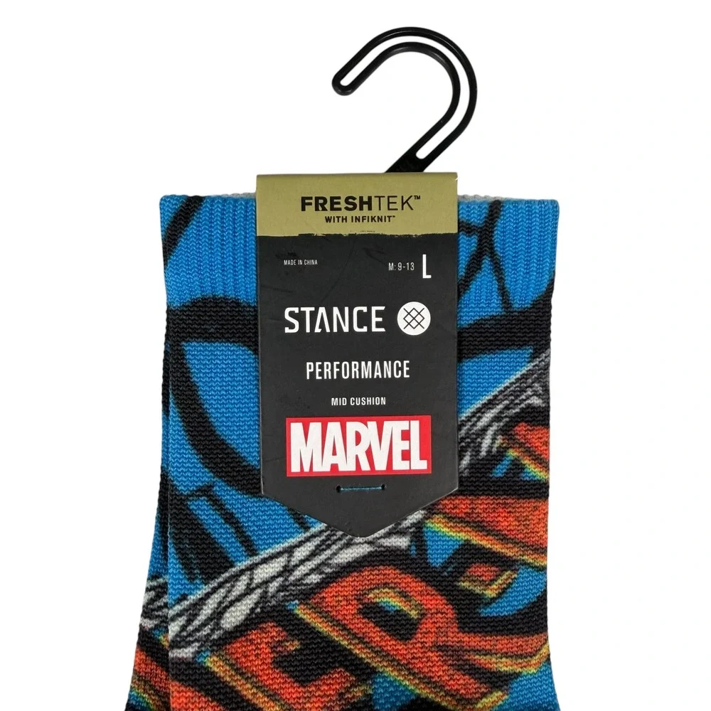Stance Marvel Spiderman Performance Crew Socks Blue FreshTek Infiknit Large NEW